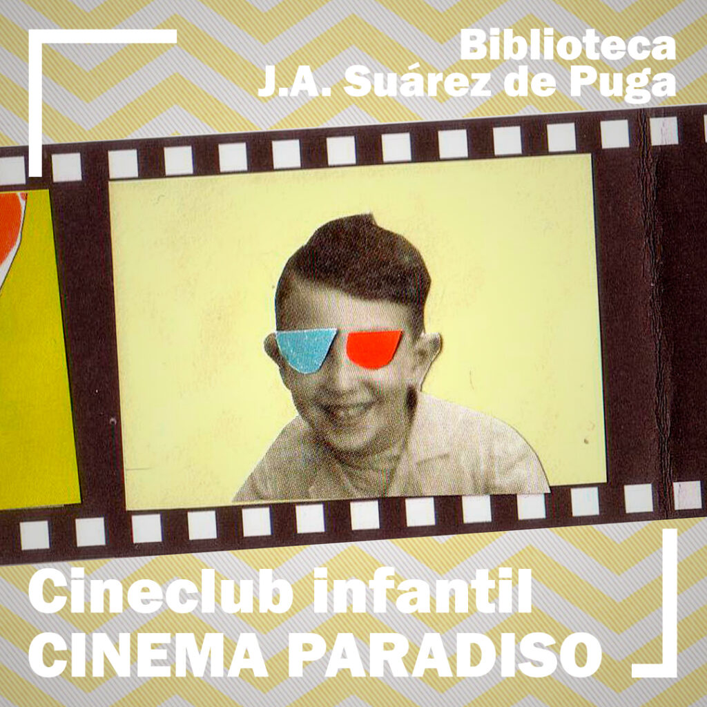 Botón Cineclub Infantil Cinema Paradiso en la Biblioreca J. A. Suárez de Puga de Guadalajara - Contrapicado Films